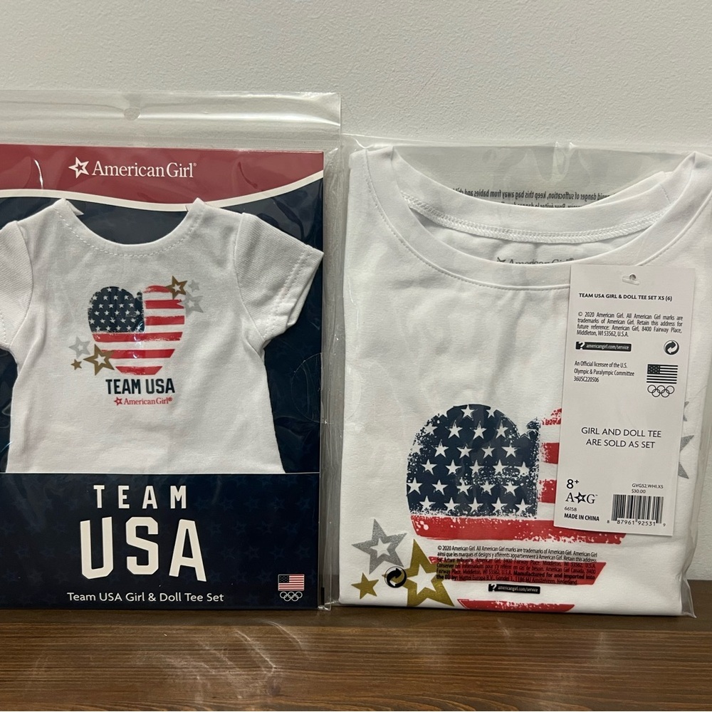 America Girl Team USA Girl & Doll Matching Tees Set XS 6 Brand New